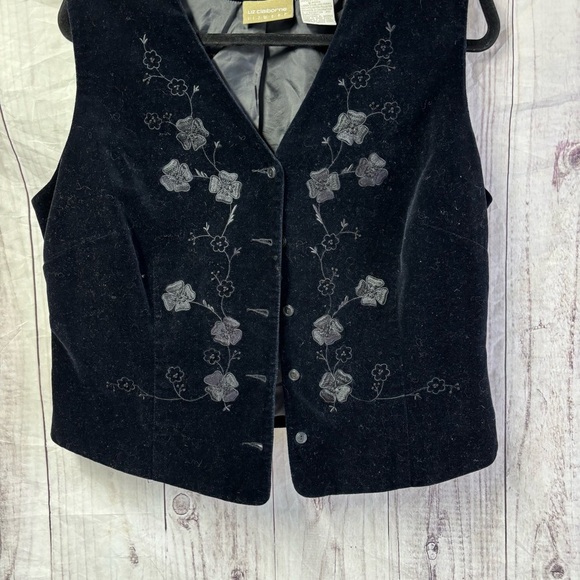 Vintage Black velvet Academia Embroidered Button Up Floral V-Neck Vest 14 - Picture 4 of 7